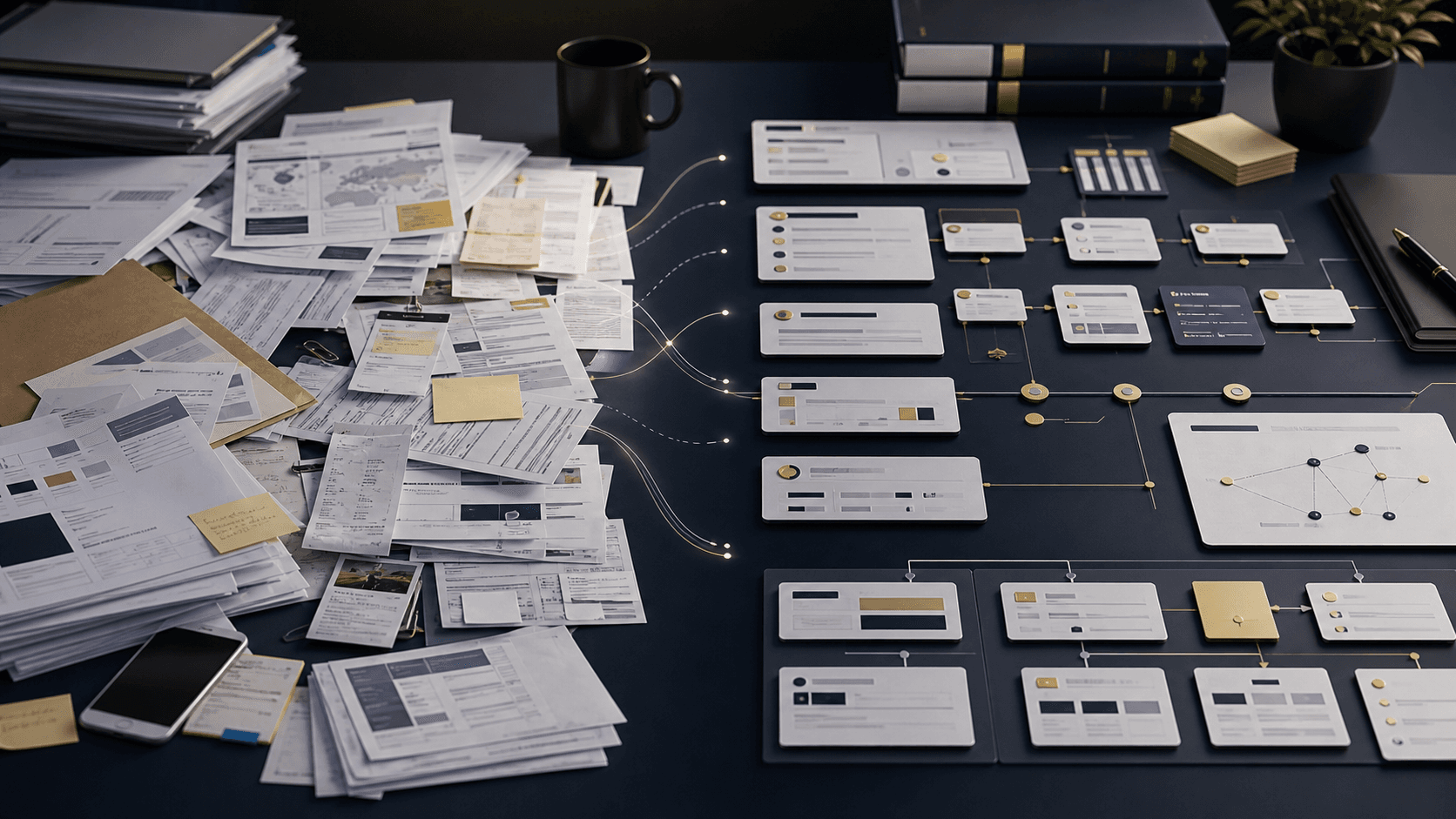 Scattered case documents organized into a clear, structured analysis